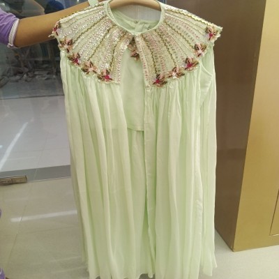 Mint Green Heavy Embellished Sequins Anarkali Frock for Girls