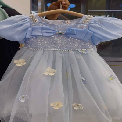 Light Blue Princess Puffy Sleeve Tutu Dres