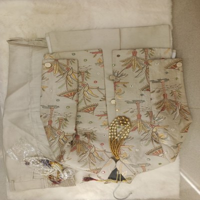 Boys Cream Embroidered Tropical Motif Sherwani