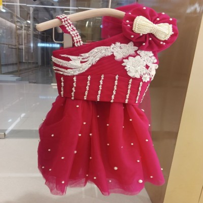 Girls' Hot Pink One-Shoulder Embellished Party Dress