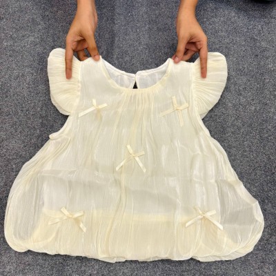 Baby Girls Cream Shimmer Bow Frock