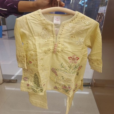 Elegant Baby Girl Yellow Embroidered Kurti Set
