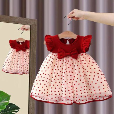 Red Heart Flocked Tulle Princess Dress