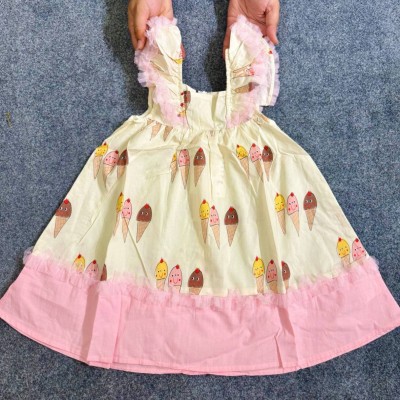 Sweet Ice Cream Print Pure Cotton Ruffle Dress