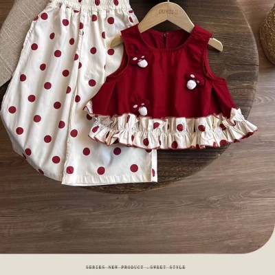 Red Mushroom Appliqué Top & Polka Dot Culottes Set