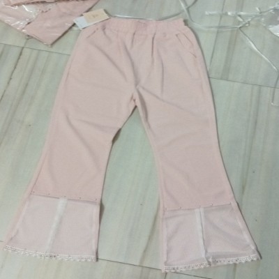 Light Pink Flared Trousers with Pleated Mesh Hem  Product Description