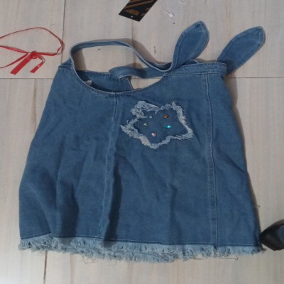 Rhinestone Star Embellished Denim Pinafore Top