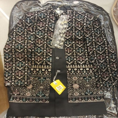 Royal Black Velvet Heavily Embroidered Sherwani