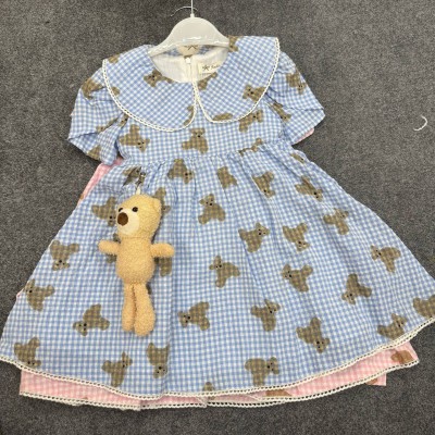 Blue Teddy Bear Check Frock