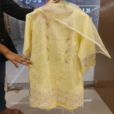 Luxury Lemon Yellow Embroidered 3 Piece Lawn Suit