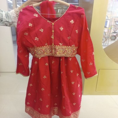 Royal Crimson Anarkali Set with Gold Zari