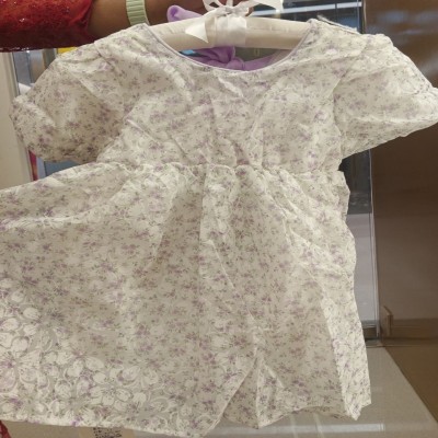 Girls White Purple Floral Puff Sleeve Smocked Dress