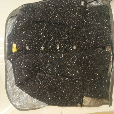 Royal Black Velvet All-Over Sequin Embroidered Sherwani