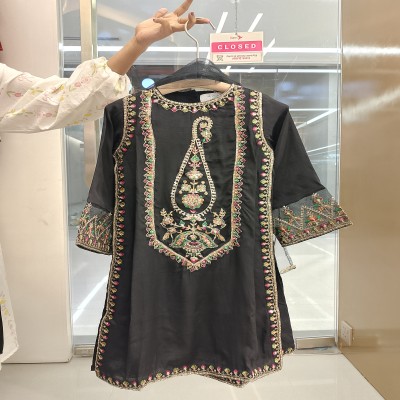 Black Heavy Multi-Color Embroidered Kurti