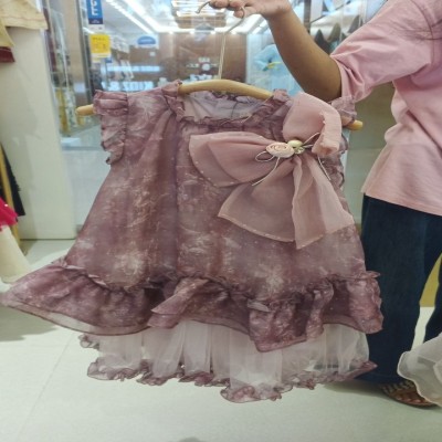 Dusty Rose Floral Printed Frock with Oversized Bow Accent