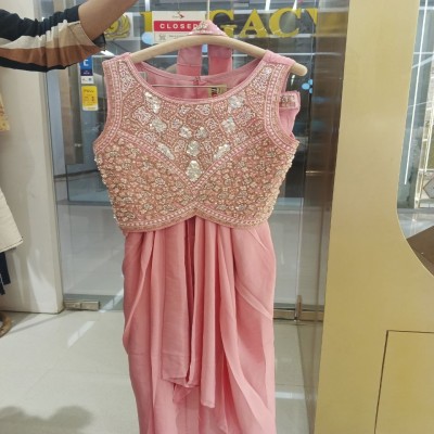 Dusty Rose Pink Heavily Embellished Crop Top