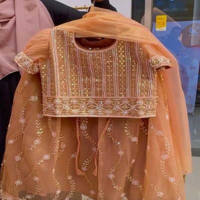 Graceful Peach Embroidered Organza Lehenga