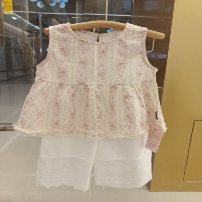 Girls Premium Floral Sleeveless Top & Embroidered Wide-Leg Pants Set