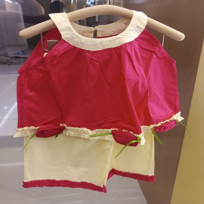 Girls Pink & Cream Rose Appliqué Sleeveless Top & Shorts Set