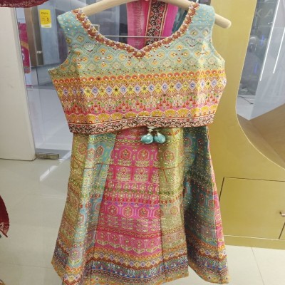 Elegant Multicolor Ethnic Printed Girls Party Dress with Tassel