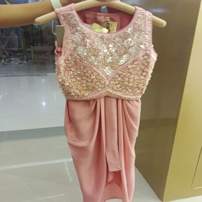 Pink Heavy Sequins Embellished Sleeveless Lehenga Frock
