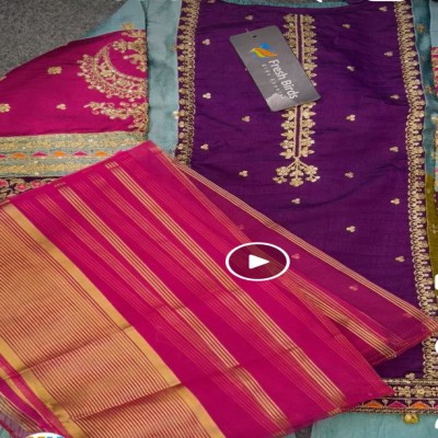 Fresh Birds Girls Purple Embroidered Kurta Pink Dupatta Multi-Color Ethnic Set