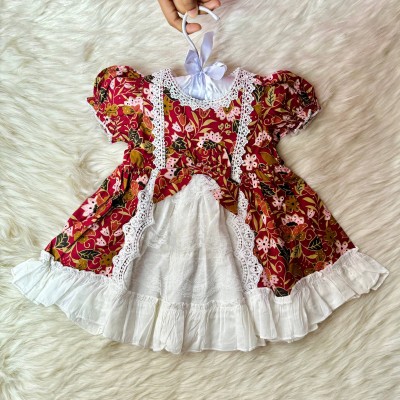 Handmade Red Floral Victorian Doll Dress