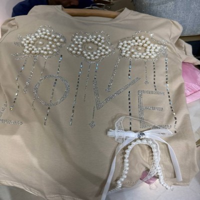 Elegant Pearl Floral “LOVE” Girls Top