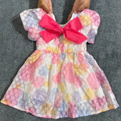 Pastel Polka Dot Cotton Frock with Oversized Pink Back Bow