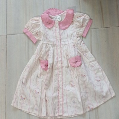 White Printed Dress with Pink Peter Pan Collar
