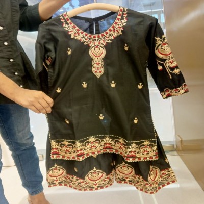 Girls Elegant Black & Gold Embroidered 2 Piece Sharara