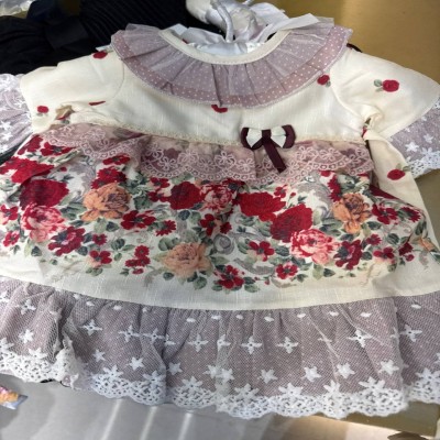 Girls Cream Floral Ruffled Collar Lace Tutu Dress