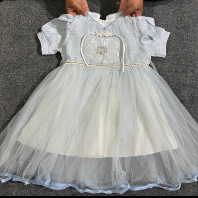 Princess Style Pure Cotton Lined Frock with Soft Net Skirt
